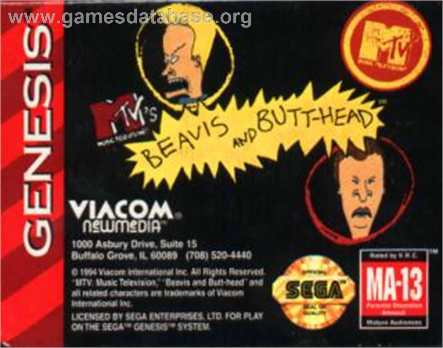 MTV's Beavis and Butthead - Sega Nomad - Artwork - Cartridge