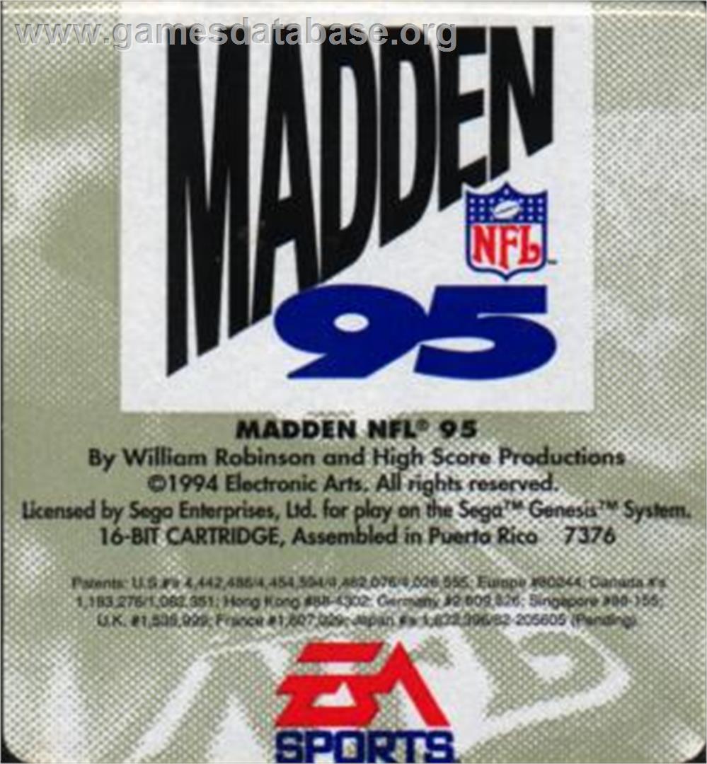 Madden NFL '95 - Sega Nomad - Artwork - Cartridge