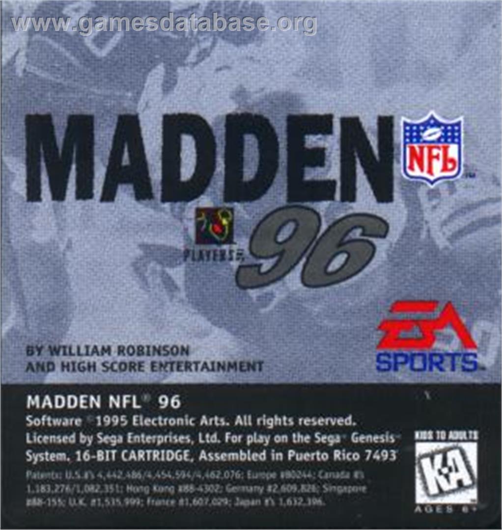 Madden NFL '96 - Sega Nomad - Artwork - Cartridge