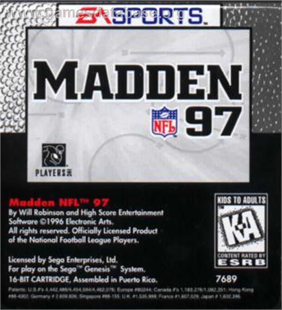 Madden NFL '97 - Sega Nomad - Artwork - Cartridge