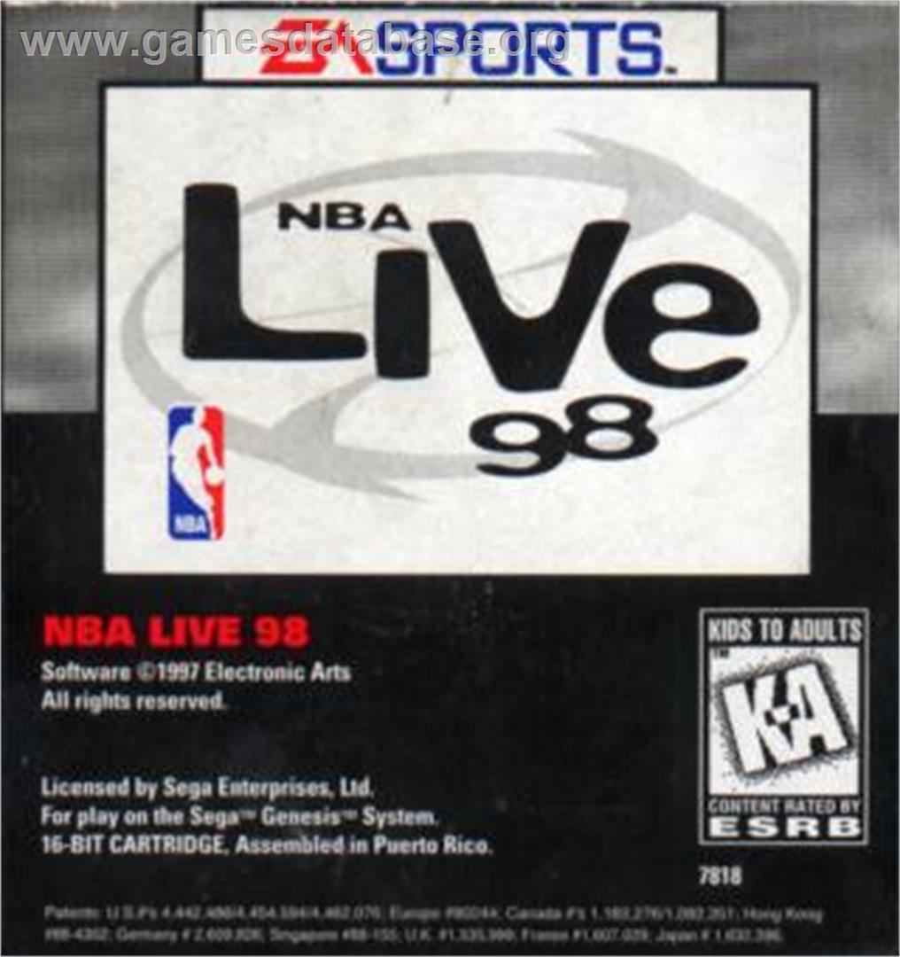 NBA Live '98 - Sega Nomad - Artwork - Cartridge