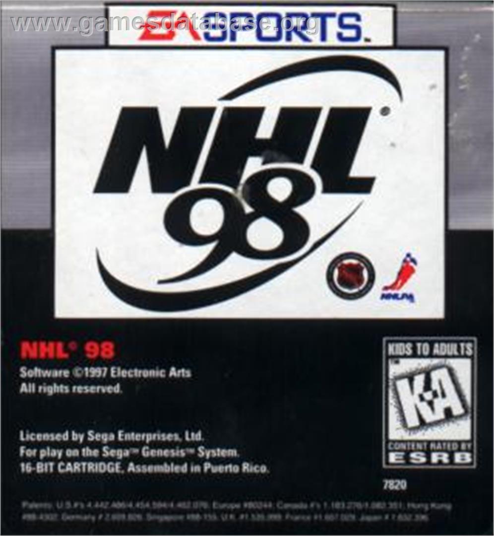 NHL '98 - Sega Nomad - Artwork - Cartridge