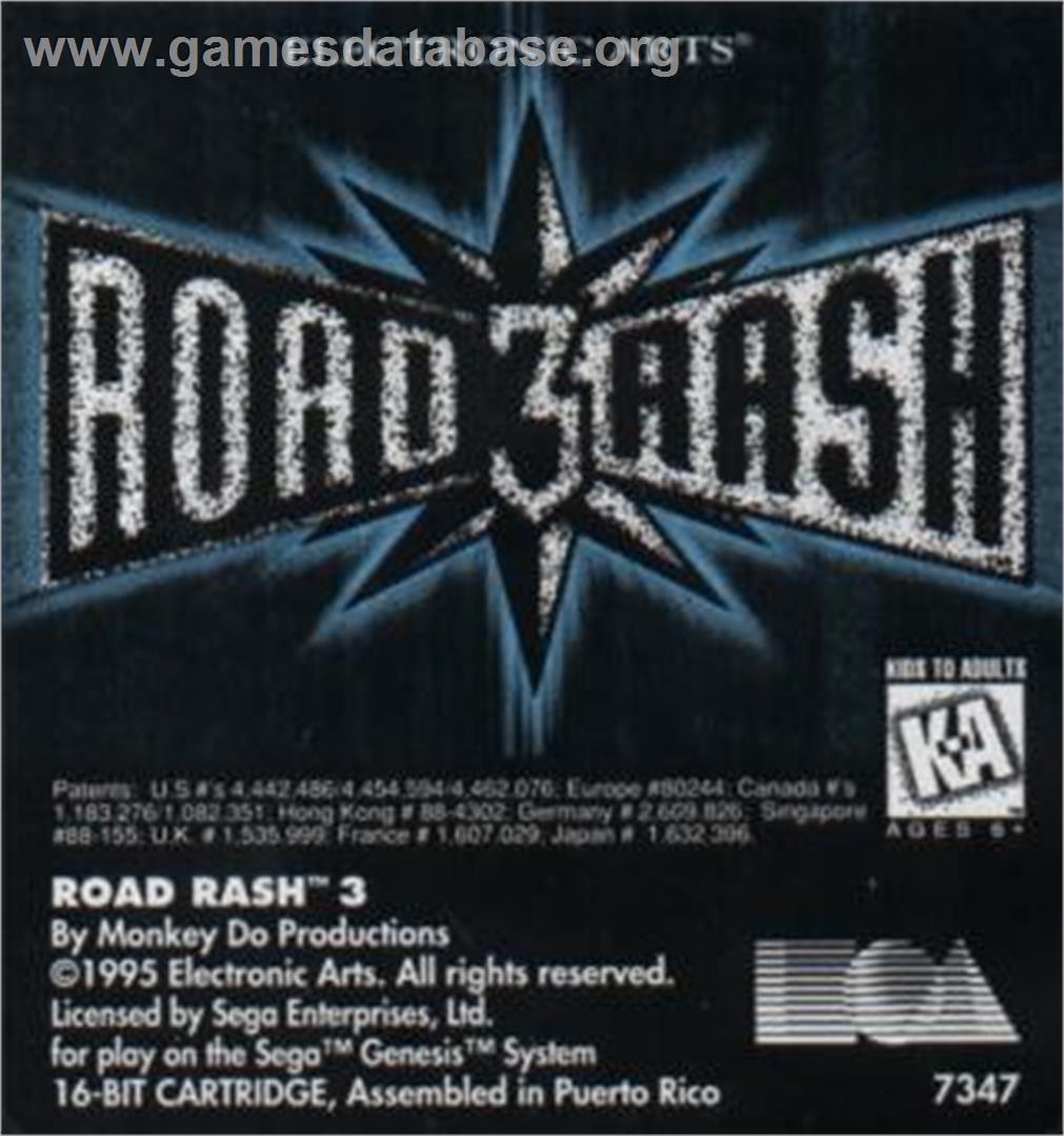 Road Rash 3: Tour De Force - Sega Nomad - Artwork - Cartridge