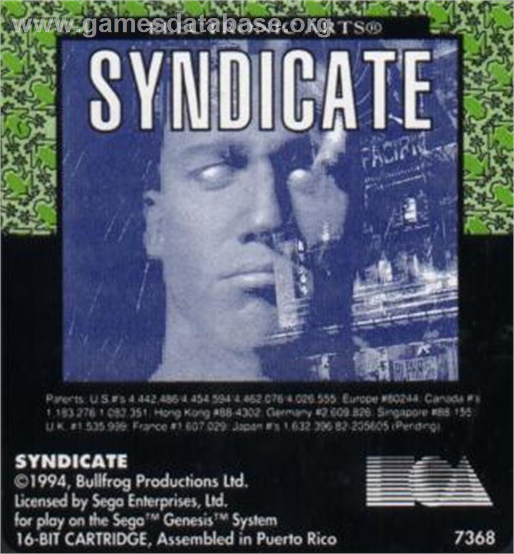 Syndicate - Sega Nomad - Artwork - Cartridge