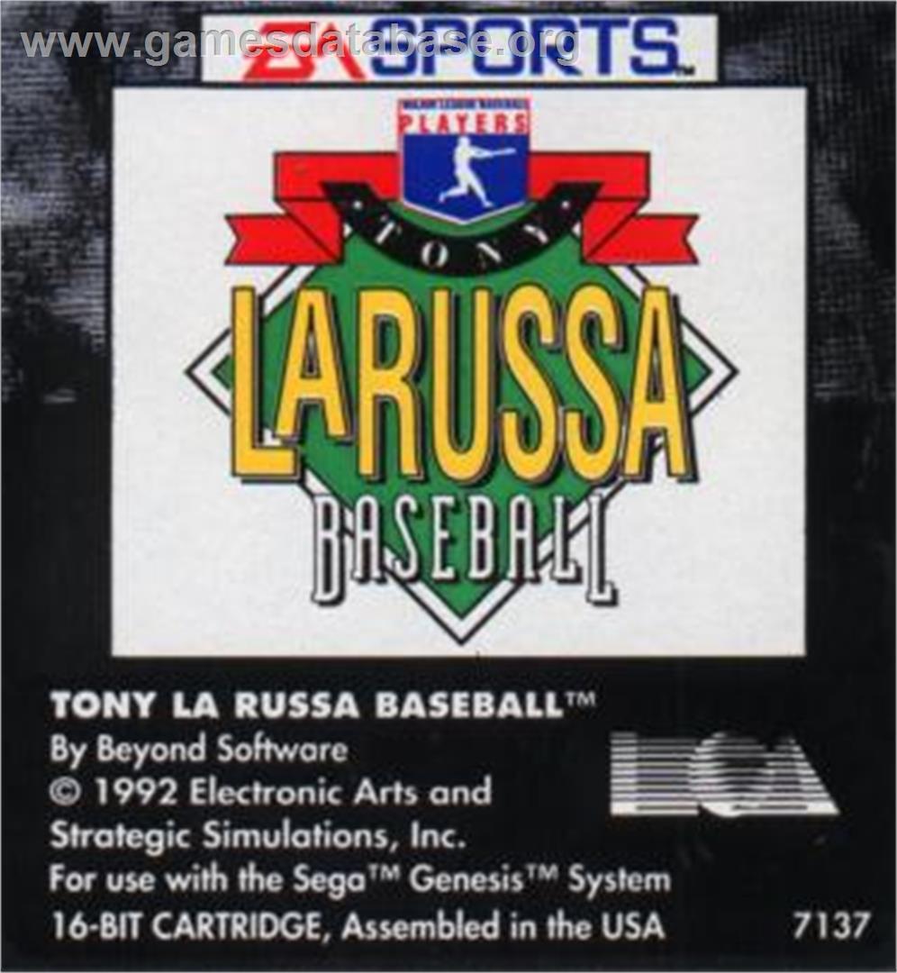 Tony La Russa Baseball - Sega Nomad - Artwork - Cartridge