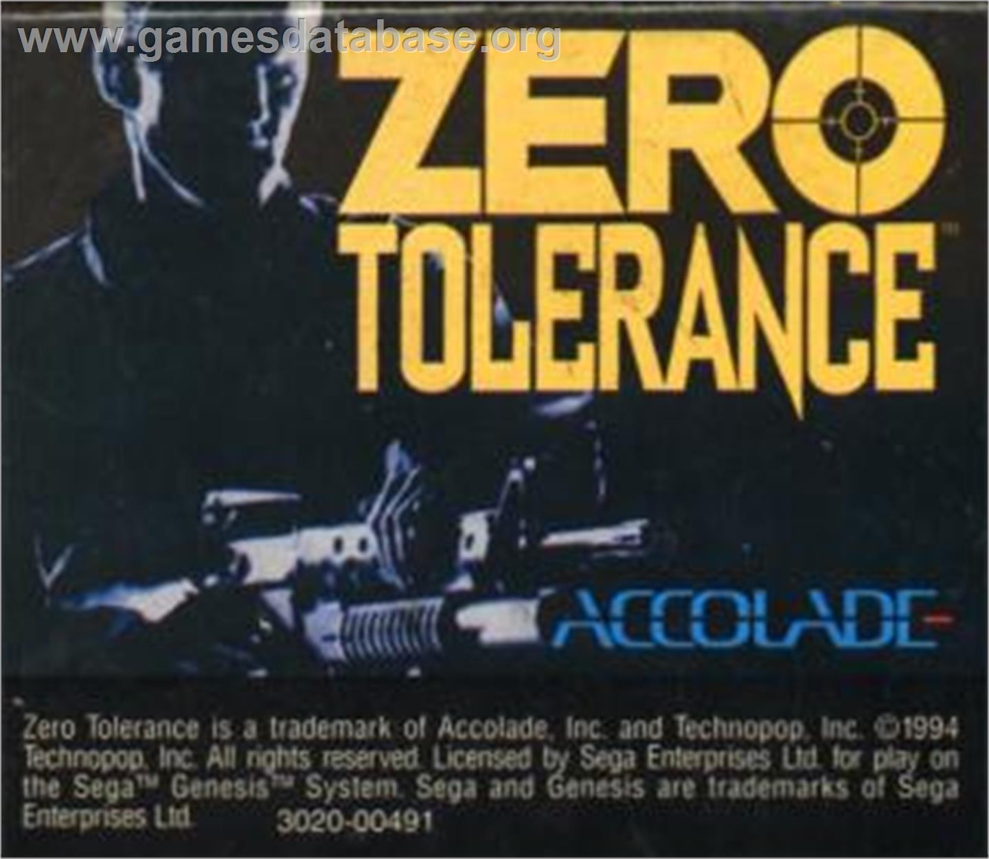 Zero Tolerance - Sega Nomad - Artwork - Cartridge