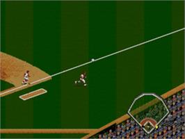 In game image of Cal Ripken Jr. Baseball on the Sega Nomad.
