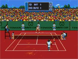 In game image of Davis Cup World Tour Tennis on the Sega Nomad.