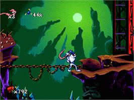 In game image of Earthworm Jim on the Sega Nomad.