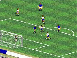 In game image of FIFA International Soccer on the Sega Nomad.