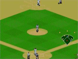 In game image of Frank Thomas Big Hurt Baseball on the Sega Nomad.