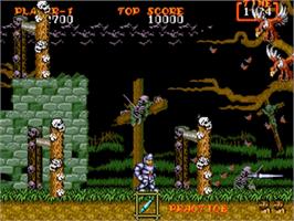 In game image of Ghouls'n Ghosts on the Sega Nomad.
