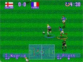 In game image of International Superstar Soccer Deluxe on the Sega Nomad.