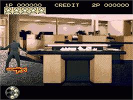 In game image of Lethal Enforcers on the Sega Nomad.