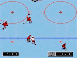 In game image of NHL '96 on the Sega Nomad.