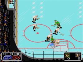 In game image of NHL Hockey on the Sega Nomad.
