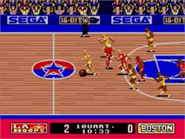 In game image of Pat Riley Basketball on the Sega Nomad.