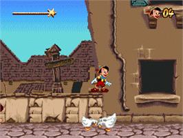 In game image of Pinocchio on the Sega Nomad.