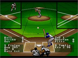 In game image of R.B.I. Baseball 4 on the Sega Nomad.