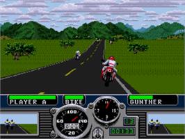 In game image of Road Rash on the Sega Nomad.