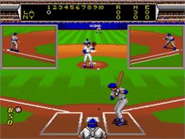 In game image of Roger Clemens' MVP Baseball on the Sega Nomad.
