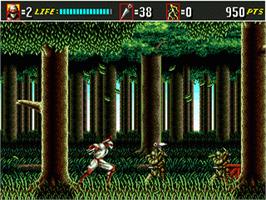 In game image of Shinobi III on the Sega Nomad.
