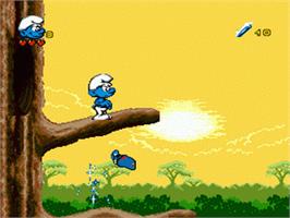 In game image of Smurfs Travel the World, The on the Sega Nomad.
