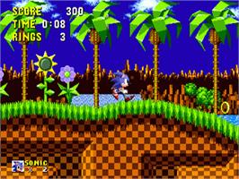 In game image of Sonic The Hedgehog on the Sega Nomad.