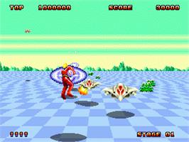 In game image of Space Harrier II on the Sega Nomad.