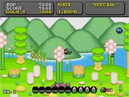 In game image of Super Fantasy Zone on the Sega Nomad.