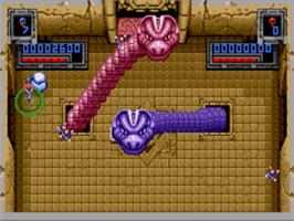 In game image of Super Smash T.V. on the Sega Nomad.