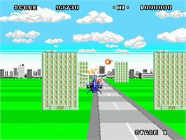 In game image of Super Thunder Blade on the Sega Nomad.