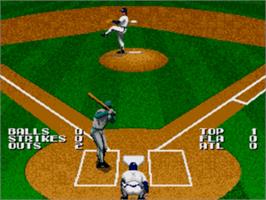 In game image of Tecmo Super Baseball on the Sega Nomad.