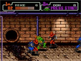 In game image of Teenage Mutant Ninja Turtles: The HyperStone Heist on the Sega Nomad.