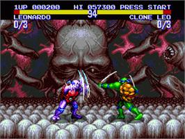 In game image of Teenage Mutant Ninja Turtles: Tournament Fighters on the Sega Nomad.