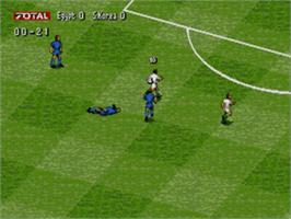 In game image of Total Football on the Sega Nomad.