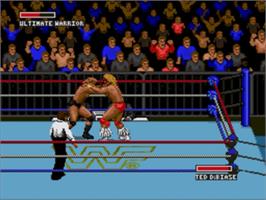 In game image of WWF Super Wrestlemania on the Sega Nomad.