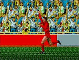 In game image of World Championship Soccer on the Sega Nomad.