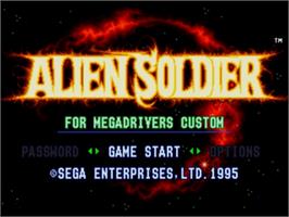 Title screen of Alien Soldier on the Sega Nomad.