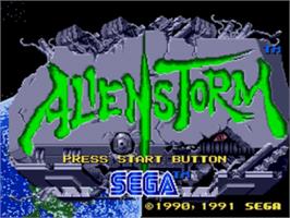 Title screen of Alien Storm on the Sega Nomad.