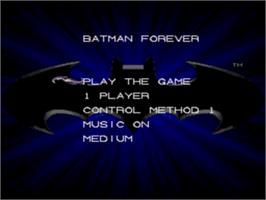Title screen of Batman Forever on the Sega Nomad.