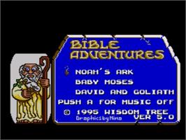 Title screen of Bible Adventures on the Sega Nomad.