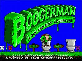Title screen of Boogerman: A Pick and Flick Adventure on the Sega Nomad.