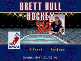 Title screen of Brett Hull Hockey '95 on the Sega Nomad.
