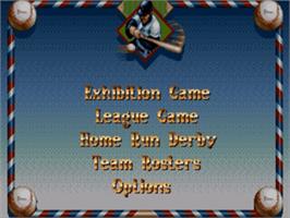 Title screen of Cal Ripken Jr. Baseball on the Sega Nomad.
