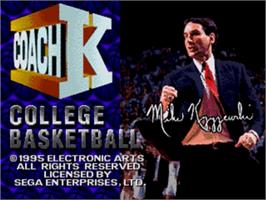 Title screen of Coach K College Basketball on the Sega Nomad.