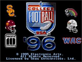 Title screen of College Football USA 96 on the Sega Nomad.