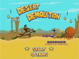 Title screen of Desert Demolition Starring Road Runner and  Wile E. Coyote on the Sega Nomad.