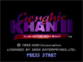 Title screen of Genghis Khan 2: Clan of the Grey Wolf on the Sega Nomad.