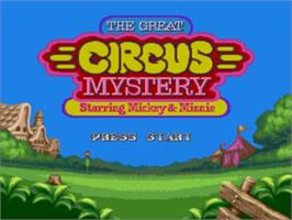 Title screen of Great Circus Mystery, The - starring Mickey and Minnie Mouse on the Sega Nomad.